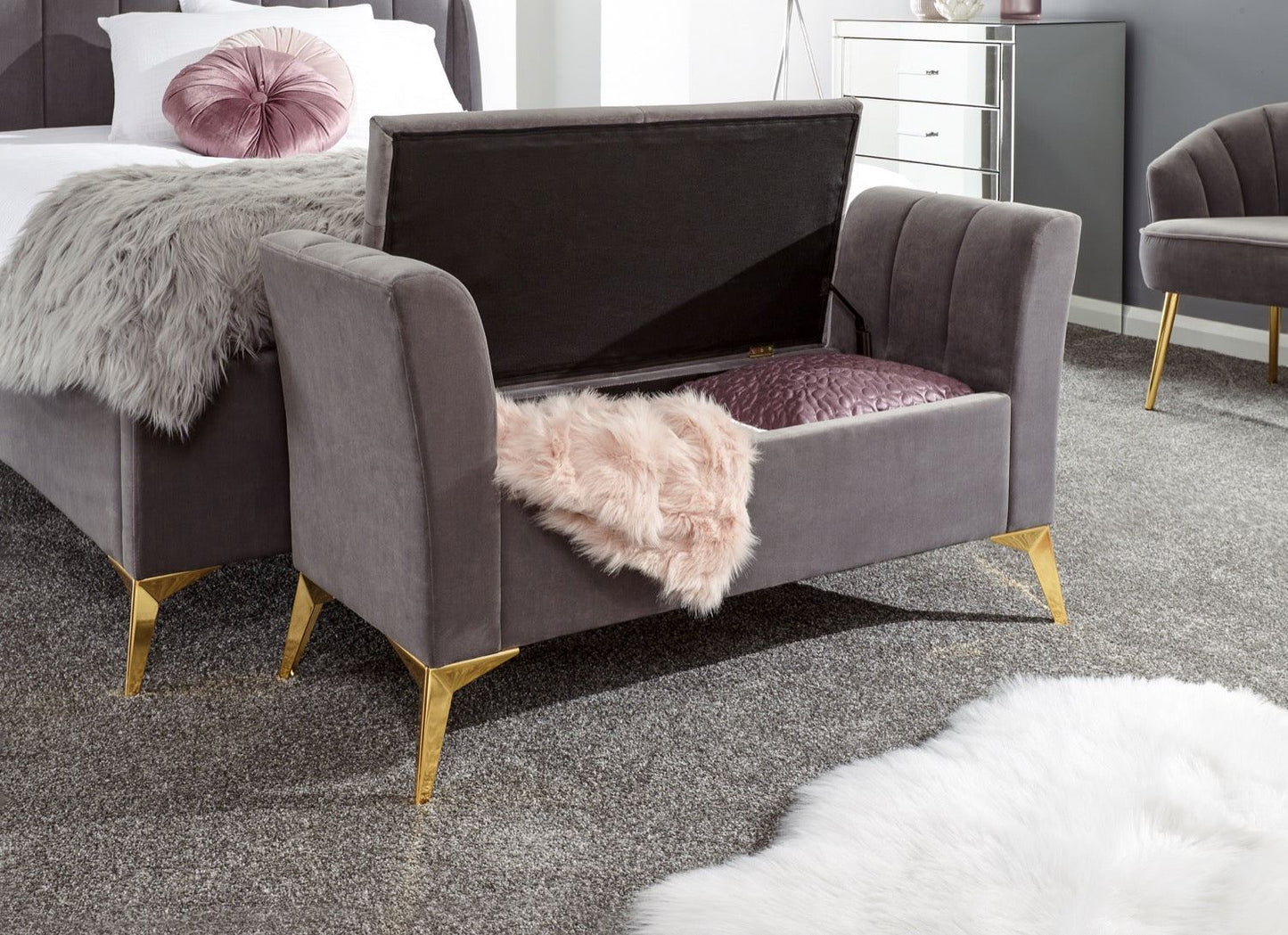 Phoebe Ottoman Storage Bench-Grey