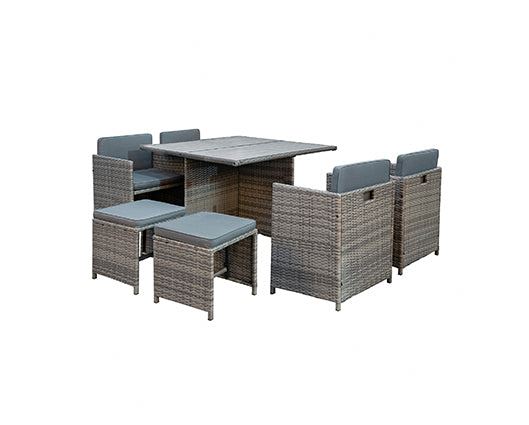 9PC Grey Rattan Cube Set