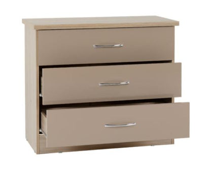 Neptune 3 Drawer Chest - Oyster Gloss/Light Oak Effect Veneer