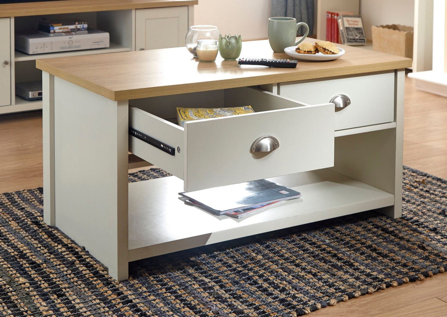 Lachlan 2 Drawer Coffee Table-Cream
