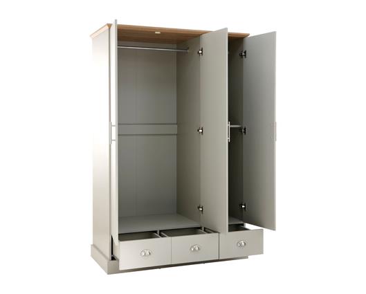 Kinsley 3 Door 3 Drawer Wardrobe-Grey