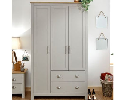 Lachlan 3 Door 2 Drawer Wardrobe-Grey