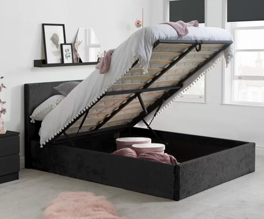Berlin Double Ottoman Bed - Black Crushed Velvet