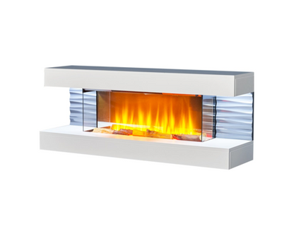Shelby WM-9332 Electric Wall Fireplace Suite with Downlights & Remote in Pure White