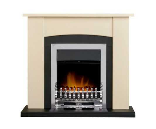 Hardin Fireplace in Cream & Black with Electric Fire in Chrome, 39cm