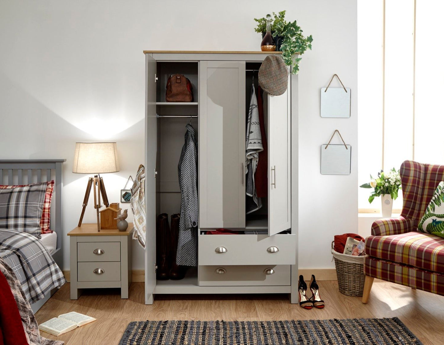 Lachlan 3 Door 2 Drawer Wardrobe-Grey