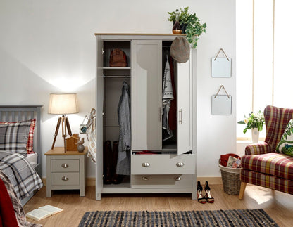 Lachlan 3 Door 2 Drawer Wardrobe-Grey