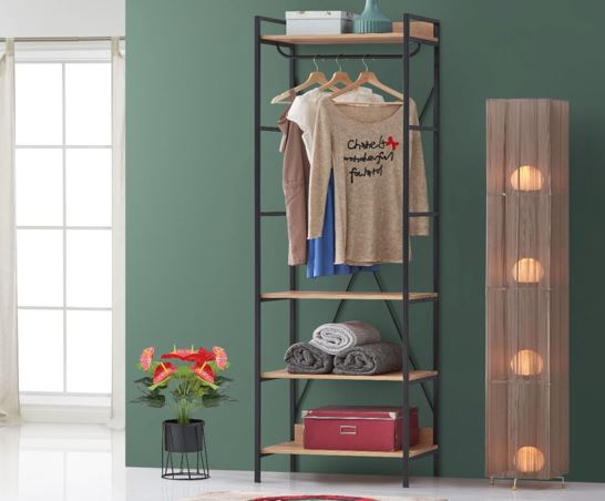 Cohen Open Wardrobe with 4 Shelves- Riveria Oak
