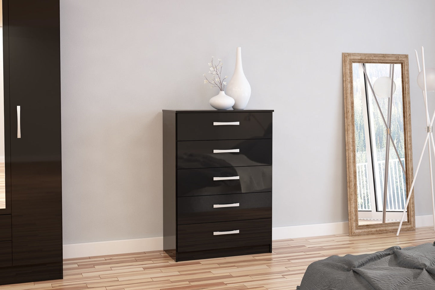 Larz 5 Drawer Chest - Black