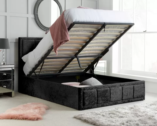 Hannover Double Ottoman Bed - Black Crushed Velvet