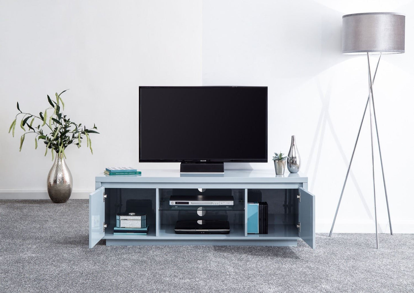 Arctic High Gloss LED Large TV Unit-Grey