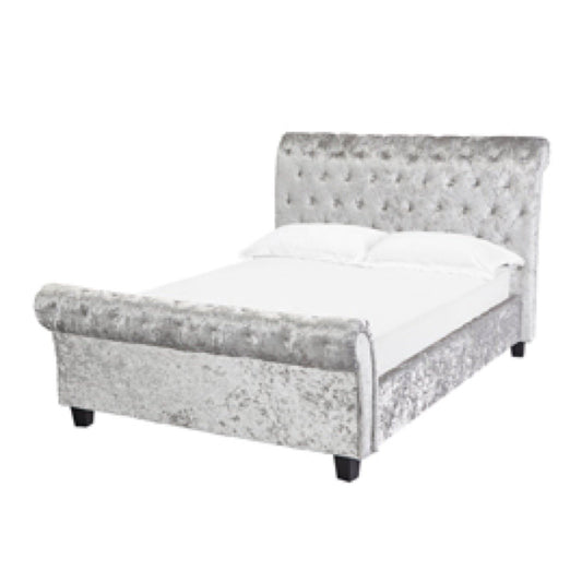 Isabella Double Bed - Silver Crushed Velvet