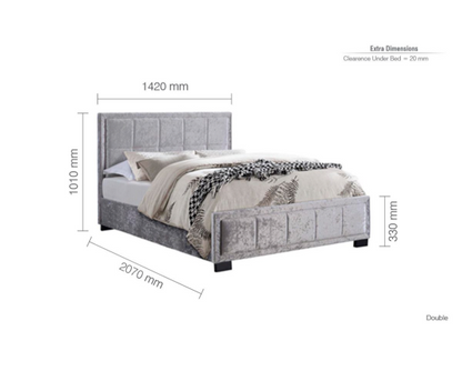 Harrison King Size Bed-Steel Crushed Velvet