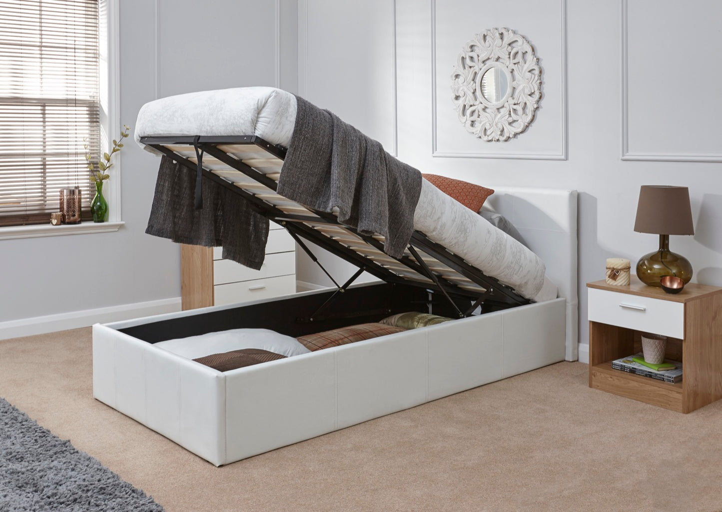 Single End Lift Ottoman Bed-White