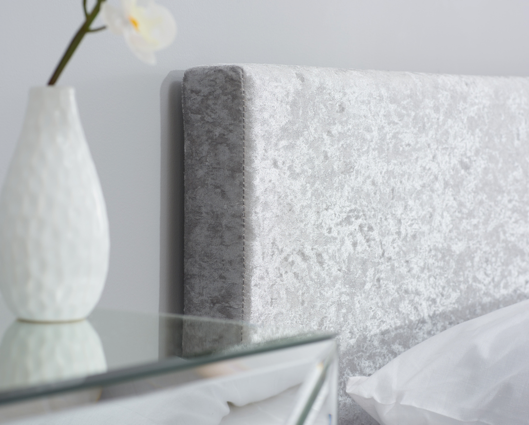 Beda Fabric Ottoman Single Bed - Steel Crushed Velvet