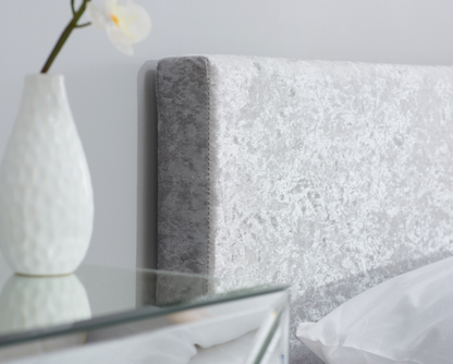 Beda Fabric Ottoman Single Bed - Steel Crushed Velvet