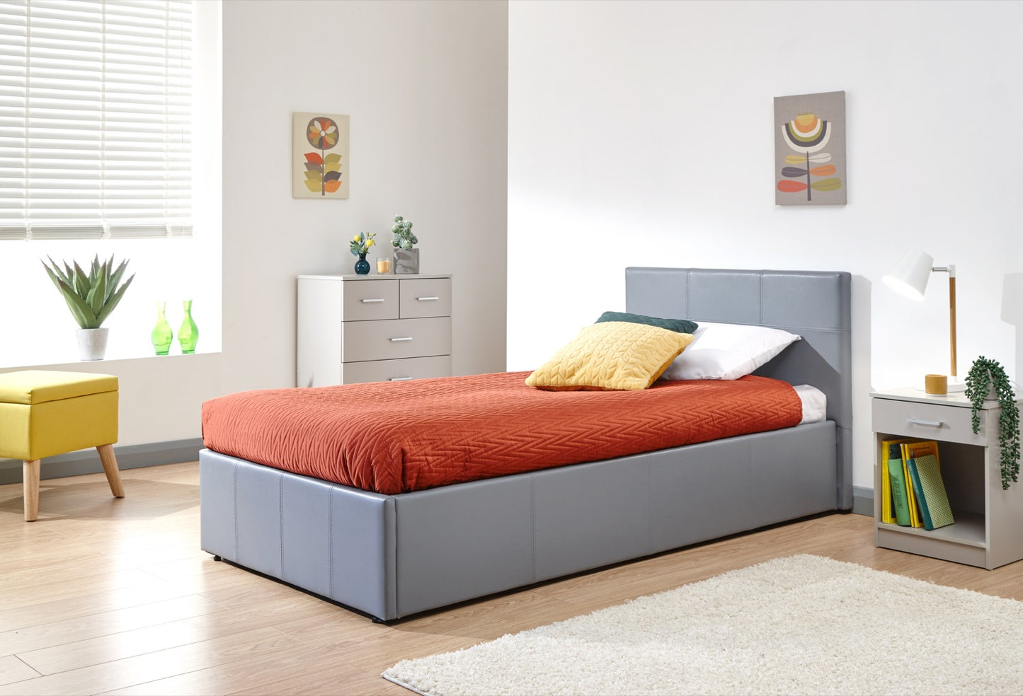 Serena Single Side Lift Ottoman Bed-Grey