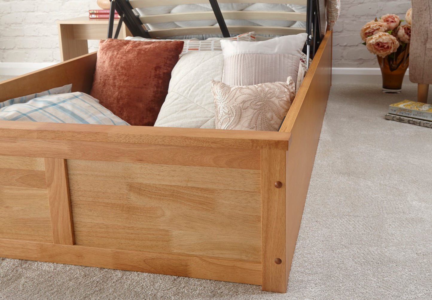 Marie Single Wooden Ottoman Bed-Oak