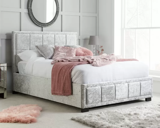 Harrison King Size Bed-Steel Crushed Velvet