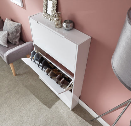 Slim High Gloss 3 Tier Shoe Cabinet-White