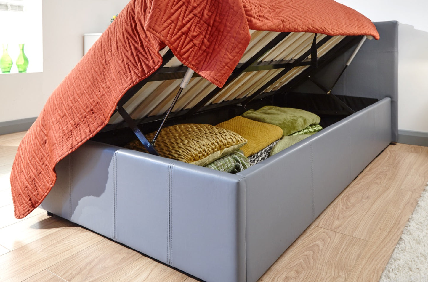 Serena Single Side Lift Ottoman Bed-Grey