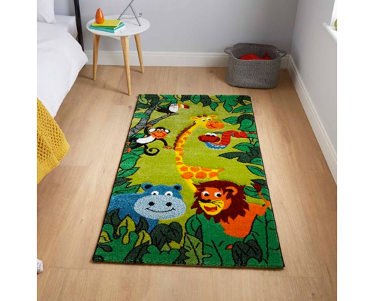 Safari Animals Kids Rug - Green - 120cm x 170cm 