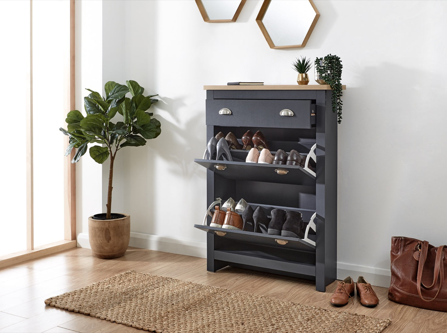 Lachlan 2 Door 1 Drawer Shoe Cabinet-Blue