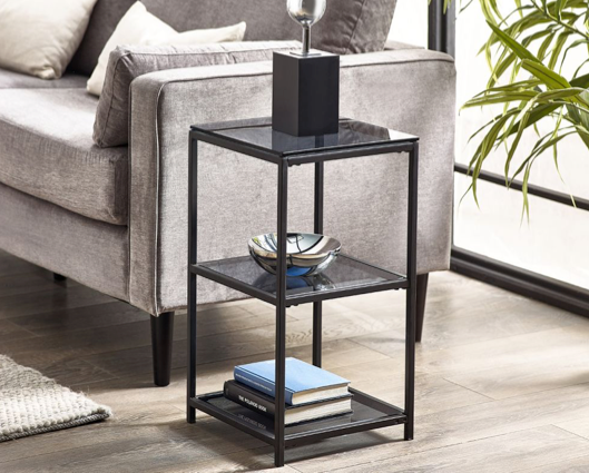 Corbin Tall Narrow Side Table- Smoked Glass