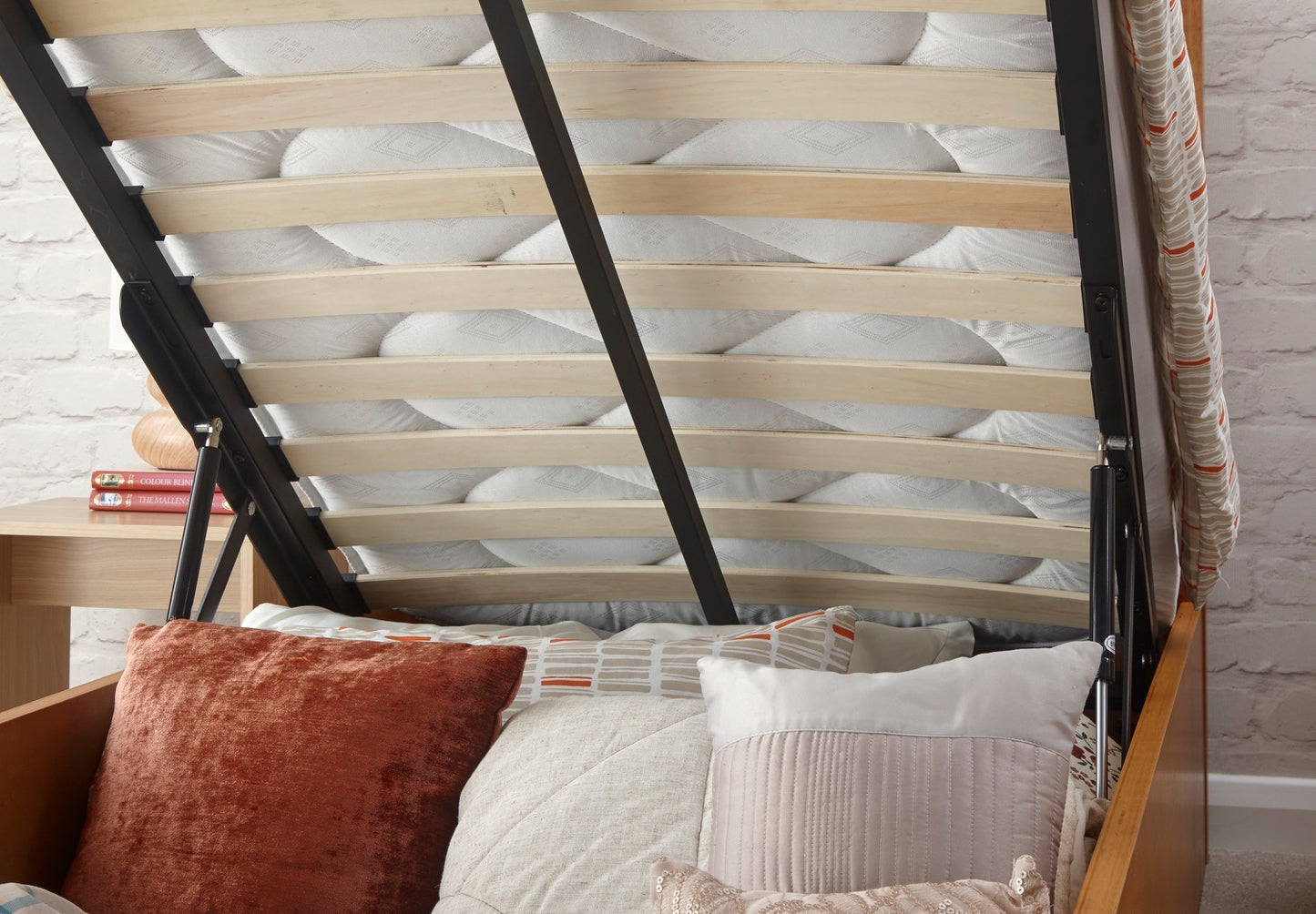 Marie Single Wooden Ottoman Bed-Oak
