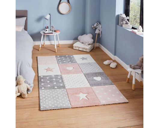 Hearts + Stars Kids Rug - Pink - 120cm x 170cm 