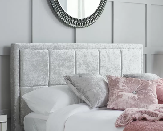 Harrison King Size Bed-Steel Crushed Velvet