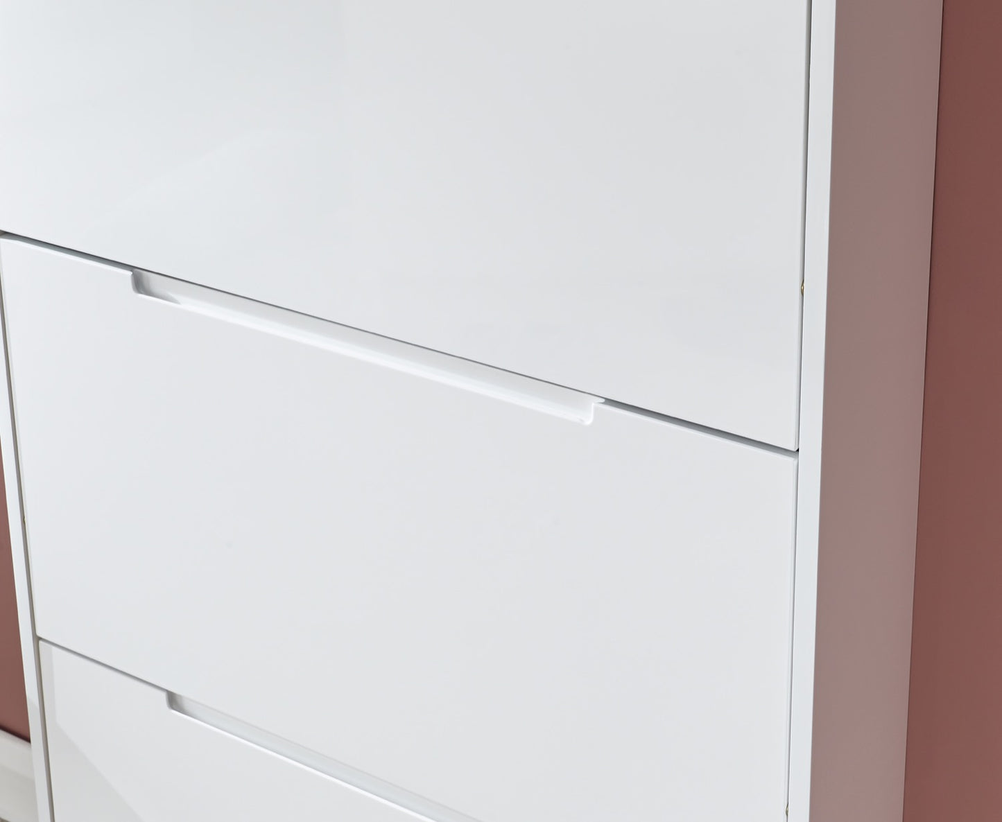 Slim High Gloss 3 Tier Shoe Cabinet-White