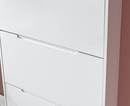 Slim High Gloss 3 Tier Shoe Cabinet-White