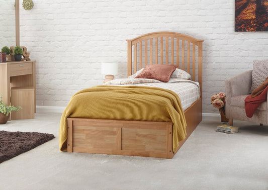 Marie Single Wooden Ottoman Bed-Oak