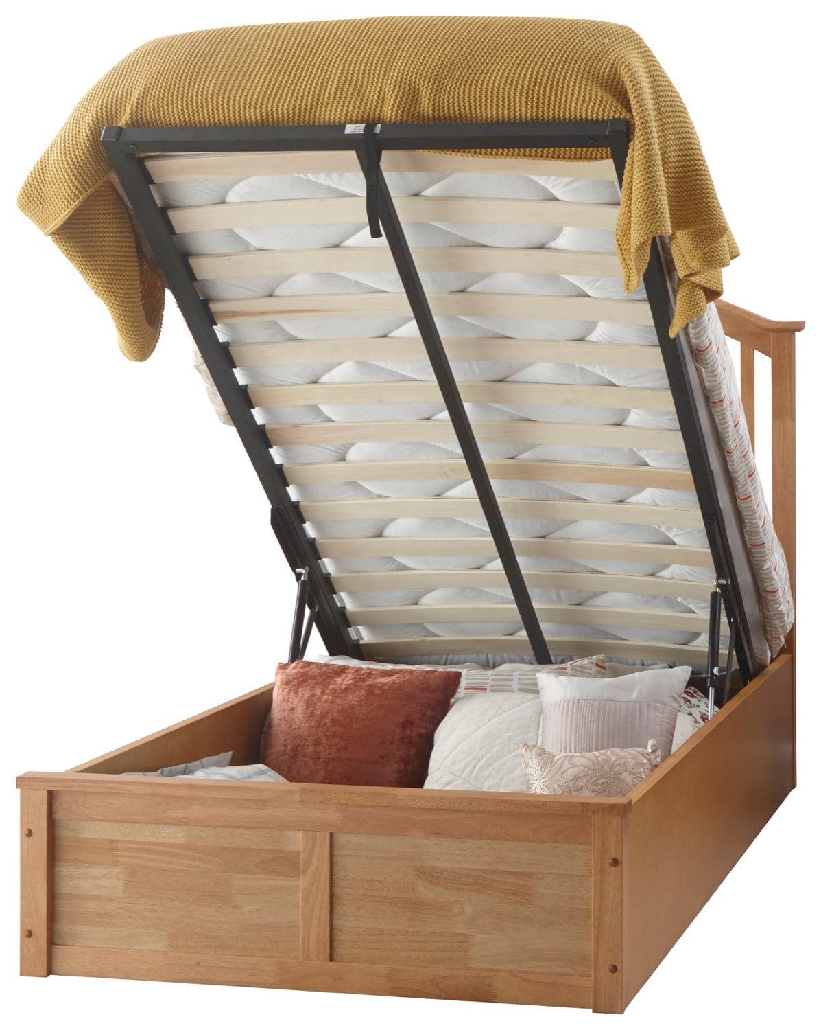Marie Single Wooden Ottoman Bed-Oak