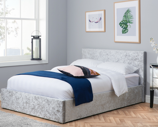 Beda Fabric Ottoman Single Bed - Steel Crushed Velvet