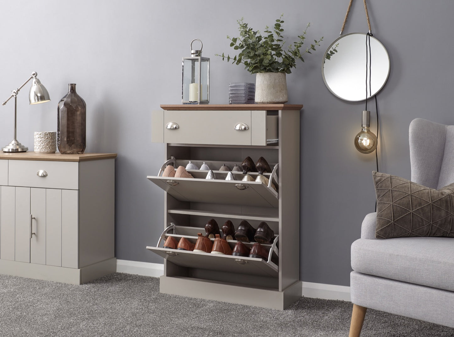 Kinsley Deluxe Shoe Cabinet-Grey